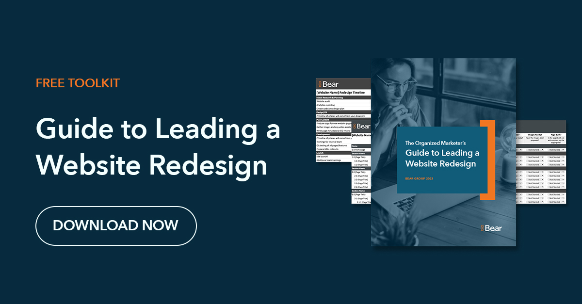 Graphic showing the guide to leading a website redesign and templates