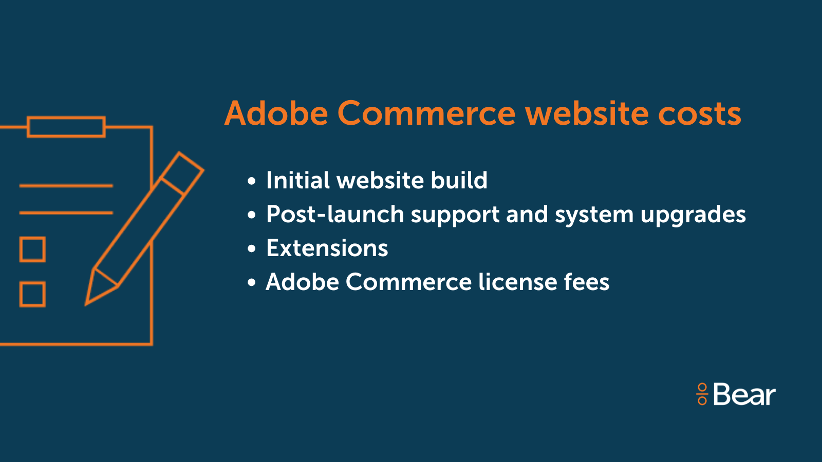 Adobe Commerce website cost breakdown: website build, post-launch support system, extensions, license fees