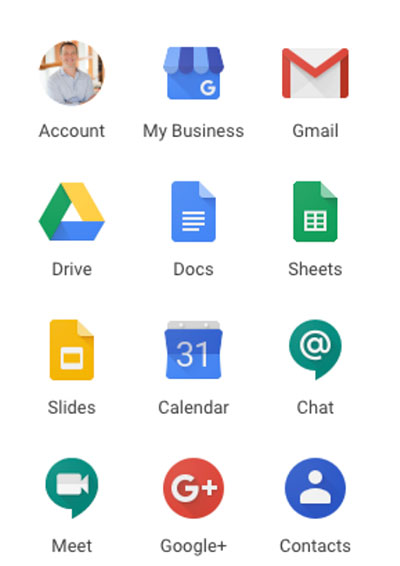 an example of google apps, such as Drive, Mail, and Sheets