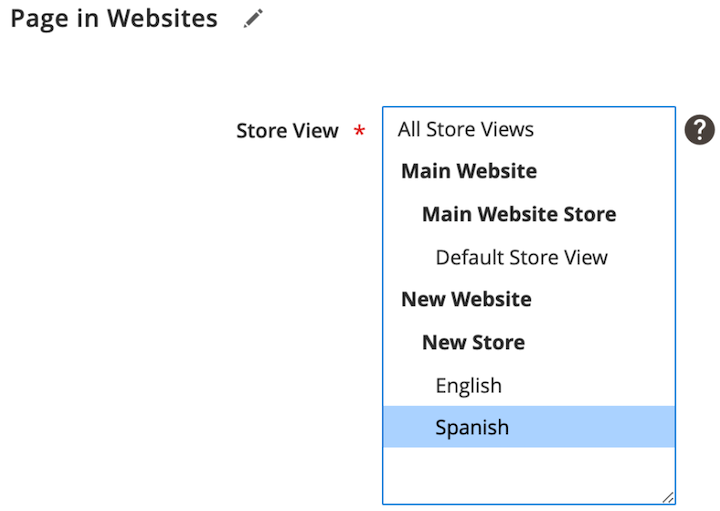 Pages in websites view of Adobe Commerce.