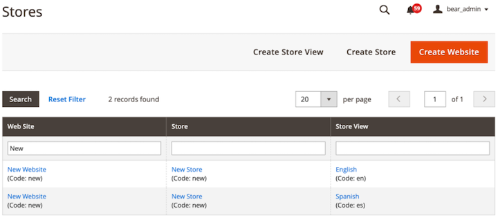On the manage stores page of an adobe commerce website