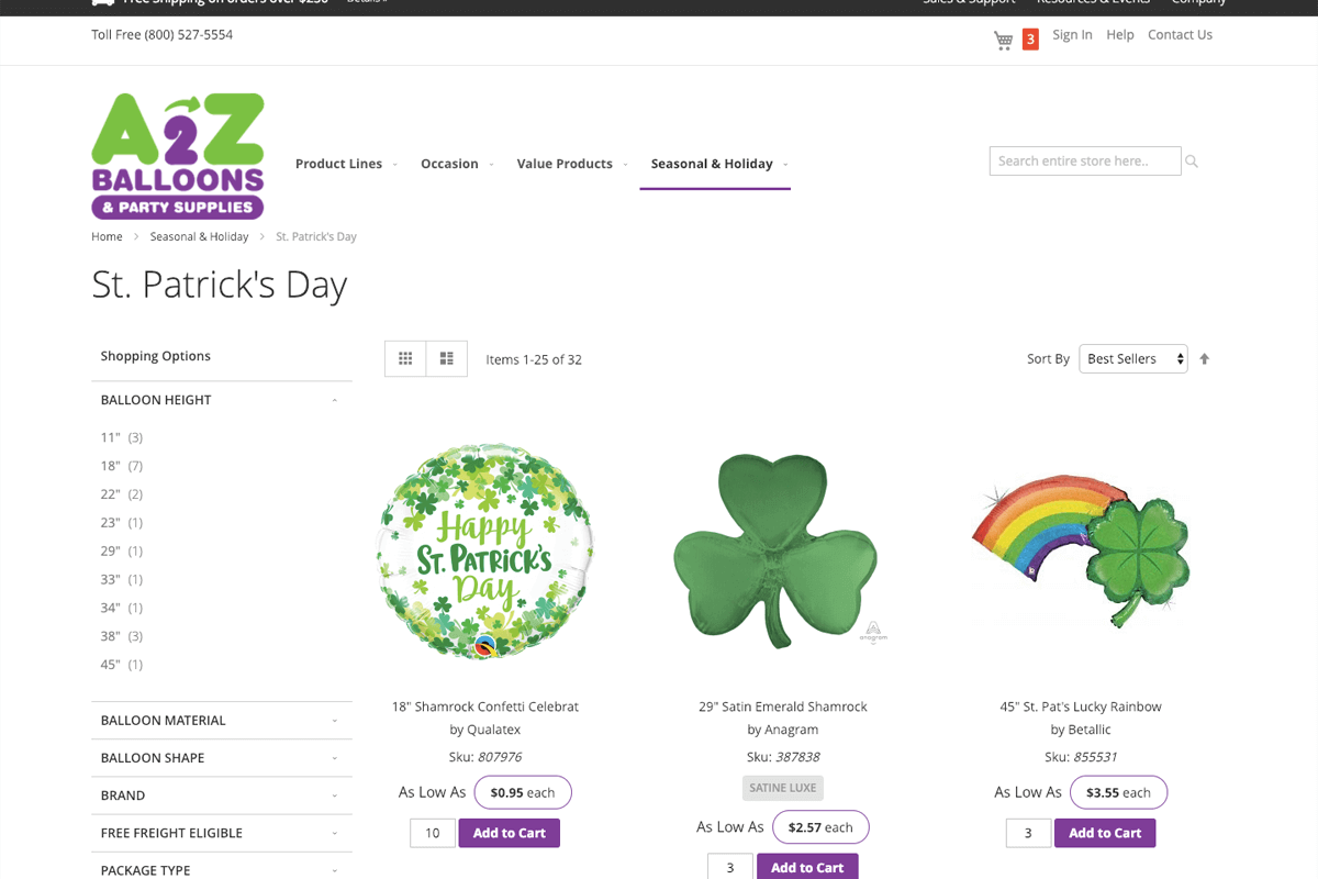 An example of A2z Balloons website.