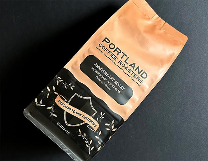 A bag of anniversary roast coffee from Portland Coffee Roasters